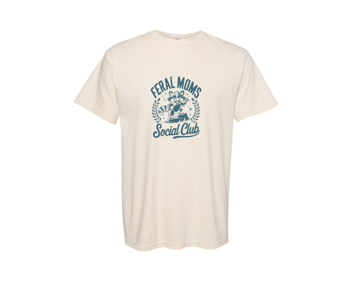 brand:Comfort Colors|color:Ivory|Funny Mothers Day Raccoon Mama Feral Mom Graphic T-Shirt