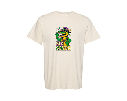 brand:Comfort Colors|color:Ivory|Mardi Gras Gator Six Seven Graphic T-Shirt