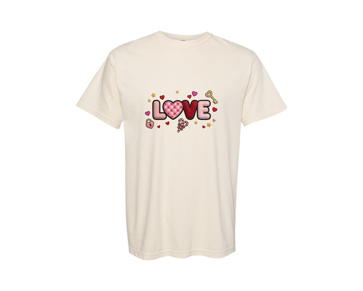 brand:Comfort Colors|color:Ivory|Faux Yarn Crochet Love Valentines Day 18 Graphic T-Shirt