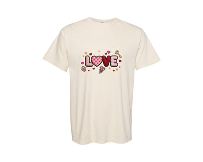 brand:Comfort Colors|color:Ivory|Faux Yarn Crochet Love Valentines Day 18 Graphic T-Shirt