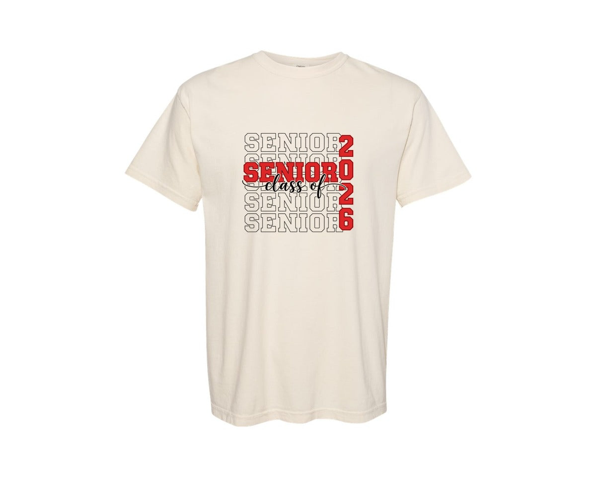 brand:Comfort Colors|color:Ivory|Bold Repeating Senior 2026 Design Graphic T-Shirt