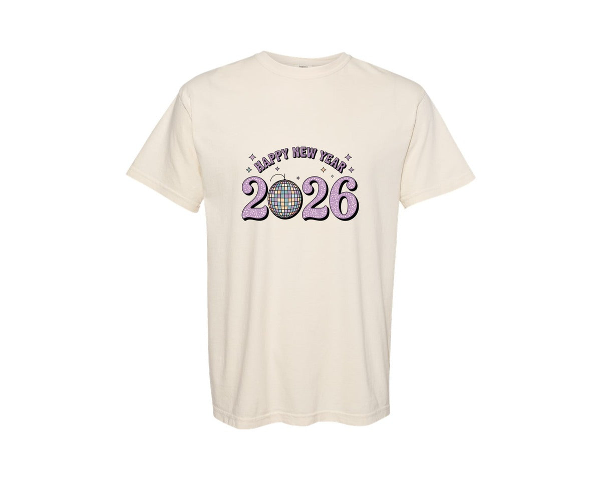 brand:Comfort Colors|color:Ivory|Happy New Year 2026 New Years 2 Graphic T-Shirt