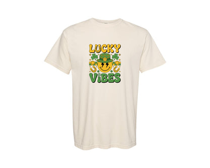 brand:Comfort Colors|color:Ivory|Lucky Vibes St Patricks Day 9 Graphic T-Shirt