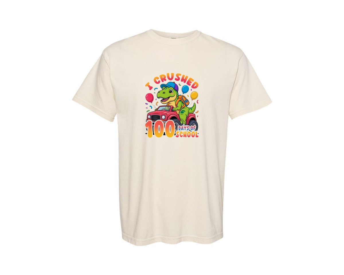 brand:Comfort Colors|color:Ivory|I Crushed 100 Days Dino Truck Graphic T-Shirt
