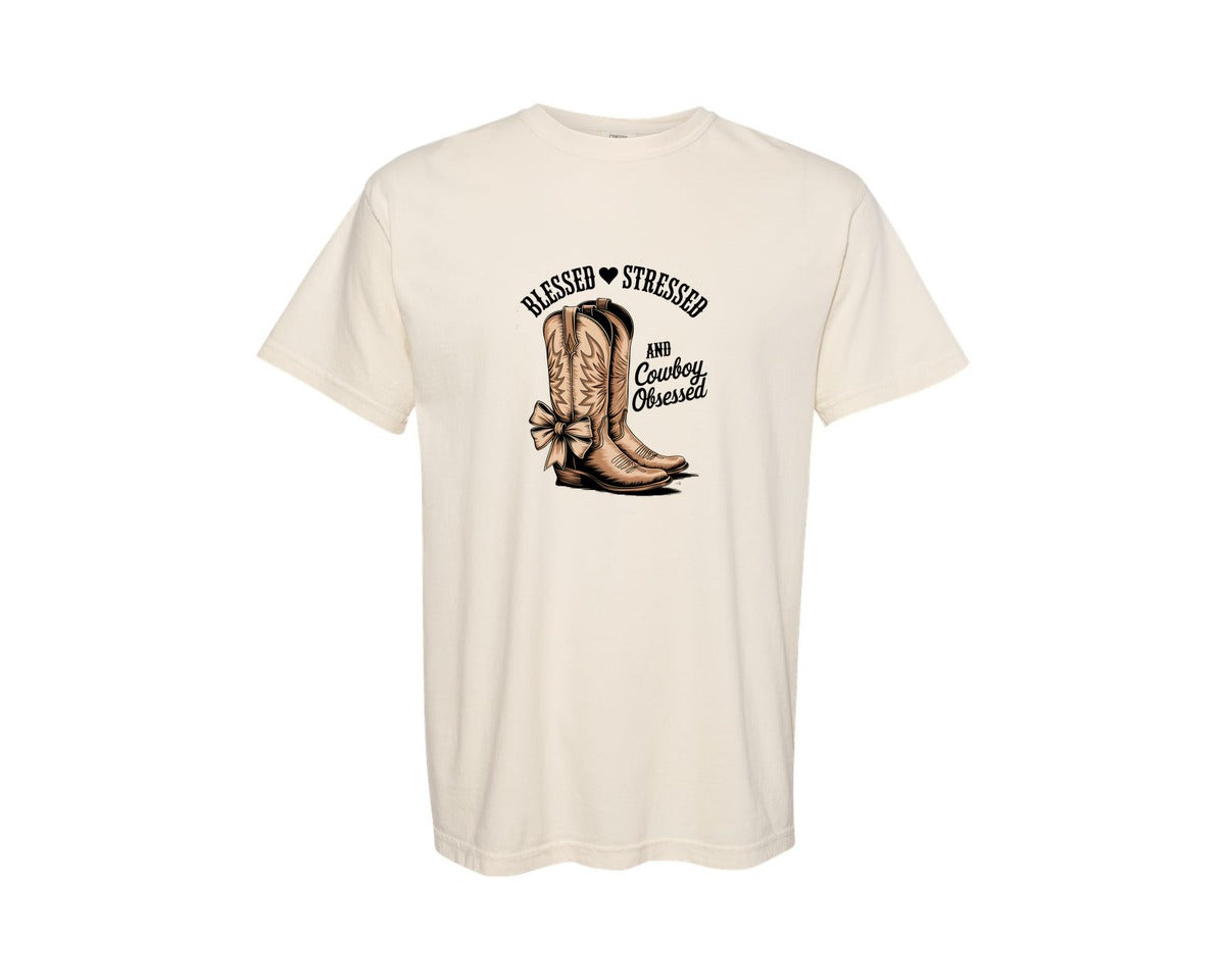 brand:Comfort Colors|color:Ivory|Blessed Stressed Mom Western Mothers Day 2 Graphic T-Shirt
