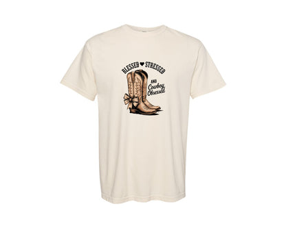 brand:Comfort Colors|color:Ivory|Blessed Stressed Mom Western Mothers Day 2 Graphic T-Shirt
