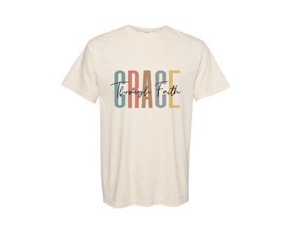 brand:Comfort Colors|color:Ivory|Grace Through Faith Christian Graphic T-Shirt