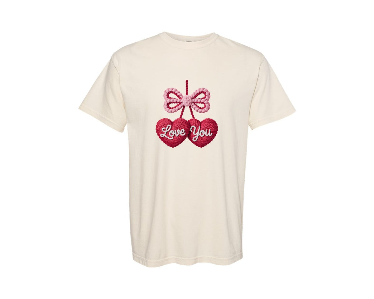 brand:Comfort Colors|color:Ivory|Knitted Love You Heart Cherry Design Graphic T-Shirt