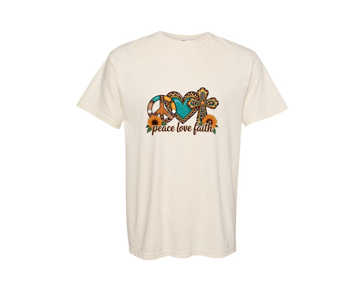 brand:Comfort Colors|color:Ivory|Peace Love Faith Jesus Graphic T-Shirt