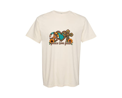 brand:Comfort Colors|color:Ivory|Peace Love Faith Jesus Graphic T-Shirt