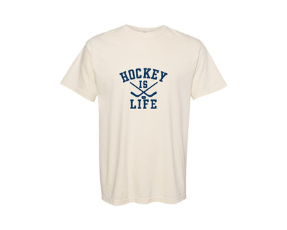 brand:Comfort Colors|color:Ivory|Hockey Is Life Retro Quote Graphic T-Shirt
