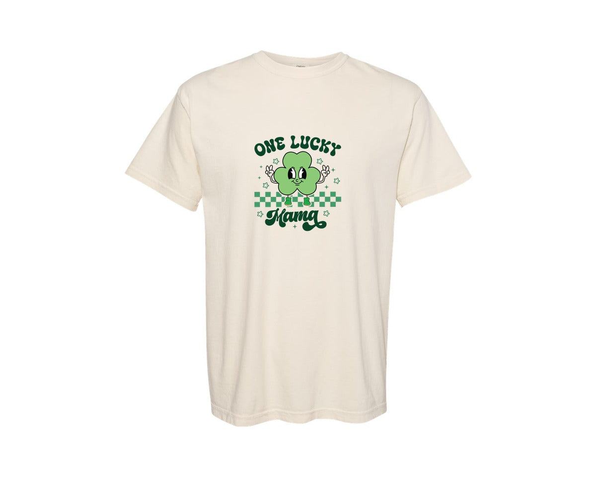 brand:Comfort Colors|color:Ivory|One Lucky Mama St Patricks Day Graphic T-Shirt