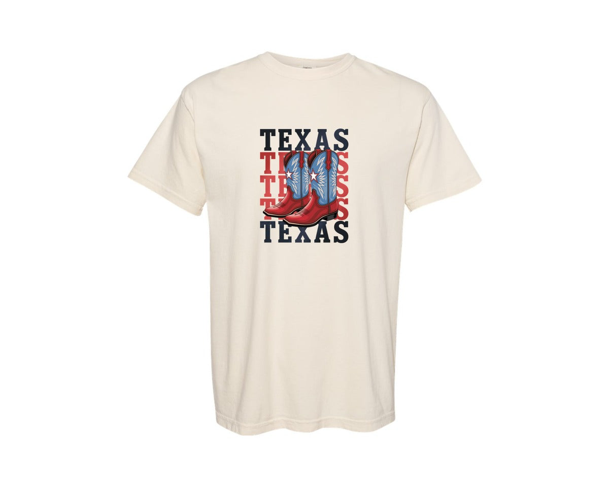 brand:Comfort Colors|color:Ivory|Texas Cowboy Boots Western Rodeo 4 Graphic T-Shirt