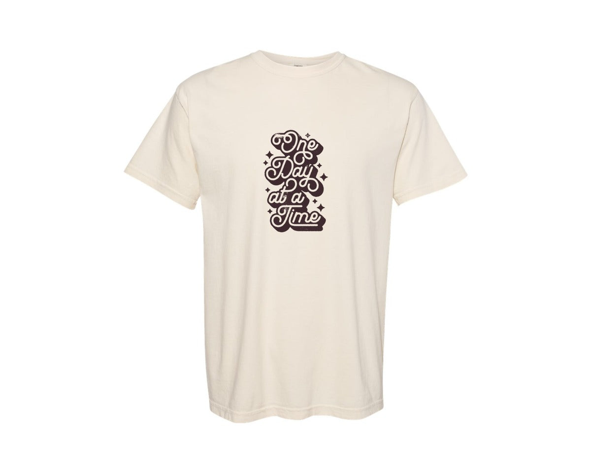 brand:Comfort Colors|color:Ivory|One Day At A Time Script Type Graphic T-Shirt