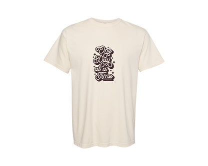 brand:Comfort Colors|color:Ivory|One Day At A Time Script Type Graphic T-Shirt
