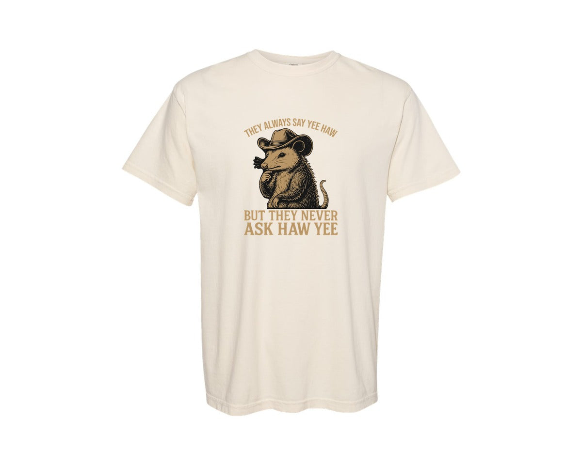 brand:Comfort Colors|color:Ivory|Funny Cowboy Opossum T Shirt Design 2 Graphic T-Shirt