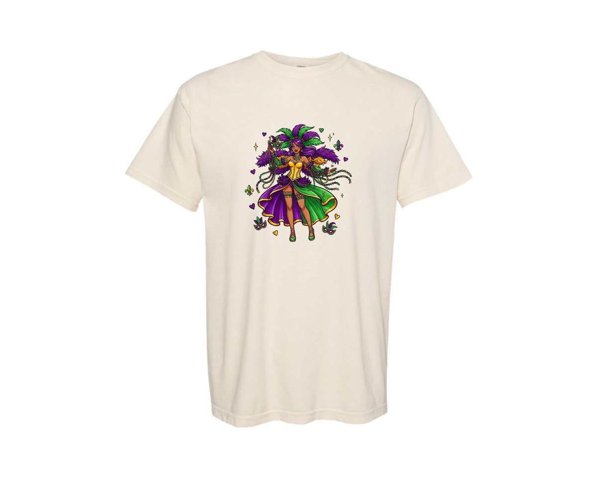 brand:Comfort Colors|color:Ivory|Cute Mardi Gras Girl Graphic T-Shirt
