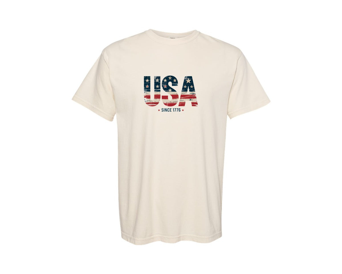 brand:Comfort Colors|color:Ivory|Usa Since 1776 Fourth Of July Graphic T-Shirt