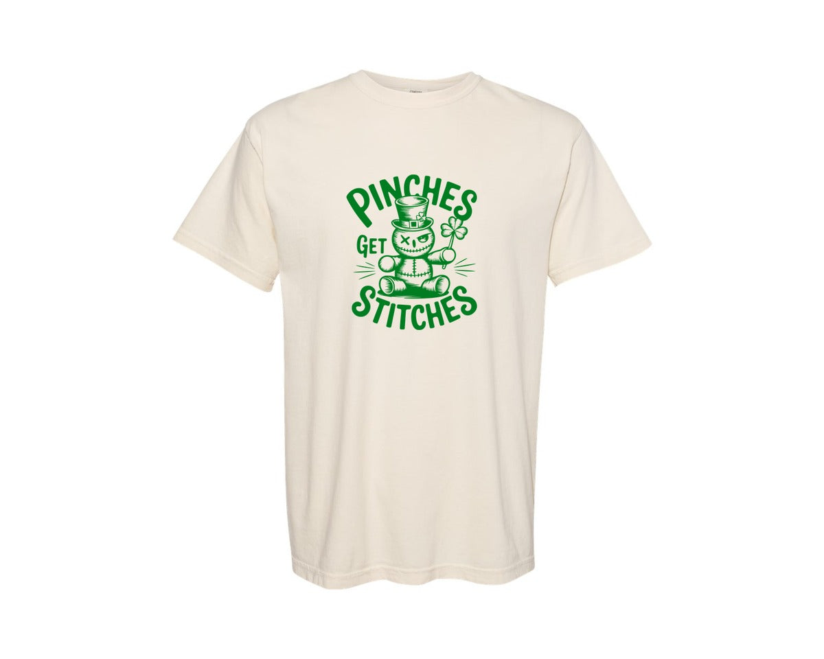 brand:Comfort Colors|color:Ivory|Pinches Get Stitches Funny St Patri Graphic T-Shirt
