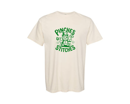 brand:Comfort Colors|color:Ivory|Pinches Get Stitches Funny St Patri Graphic T-Shirt