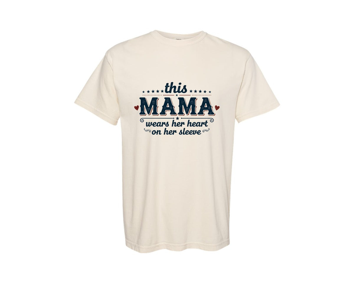 brand:Comfort Colors|color:Ivory|This Mama Wears Her Heart On Her Sleeve 40 Graphic T-Shirt