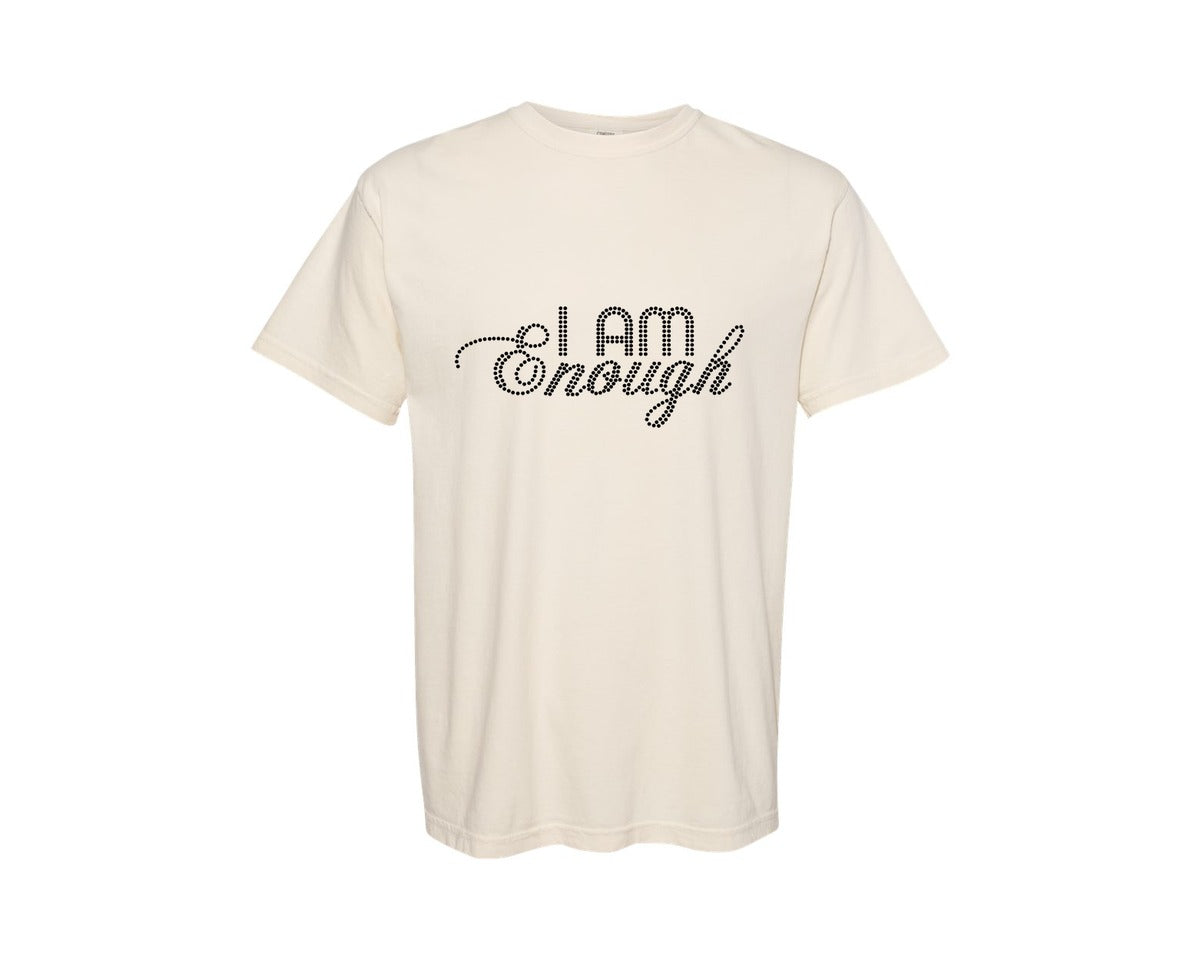 brand:Comfort Colors|color:Ivory|I Am Enough Rhinestone Graphic T-Shirt