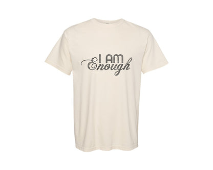 brand:Comfort Colors|color:Ivory|I Am Enough Rhinestone Graphic T-Shirt