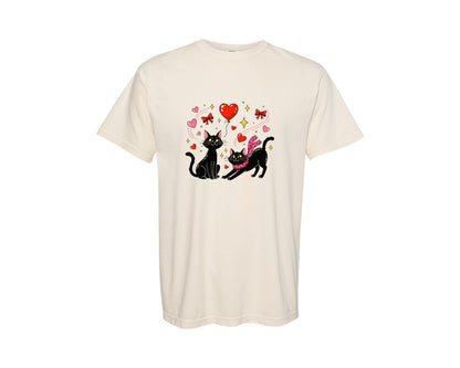 brand:Comfort Colors|color:Ivory|Cute Valentine Black Cat Couple Graphic T-Shirt