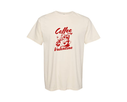 brand:Comfort Colors|color:Ivory|Funny Valentines Day Cat Coffee Graphic T-Shirt