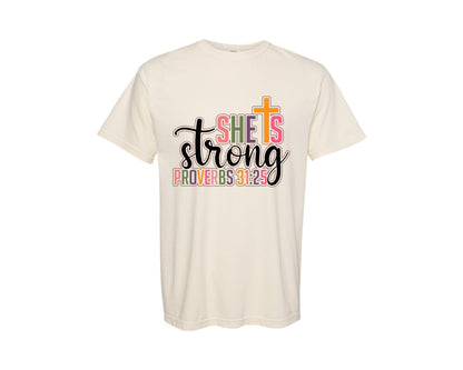 brand:Comfort Colors|color:Ivory|She Is Strong Proverbs 3125 She Is Graphic T-Shirt