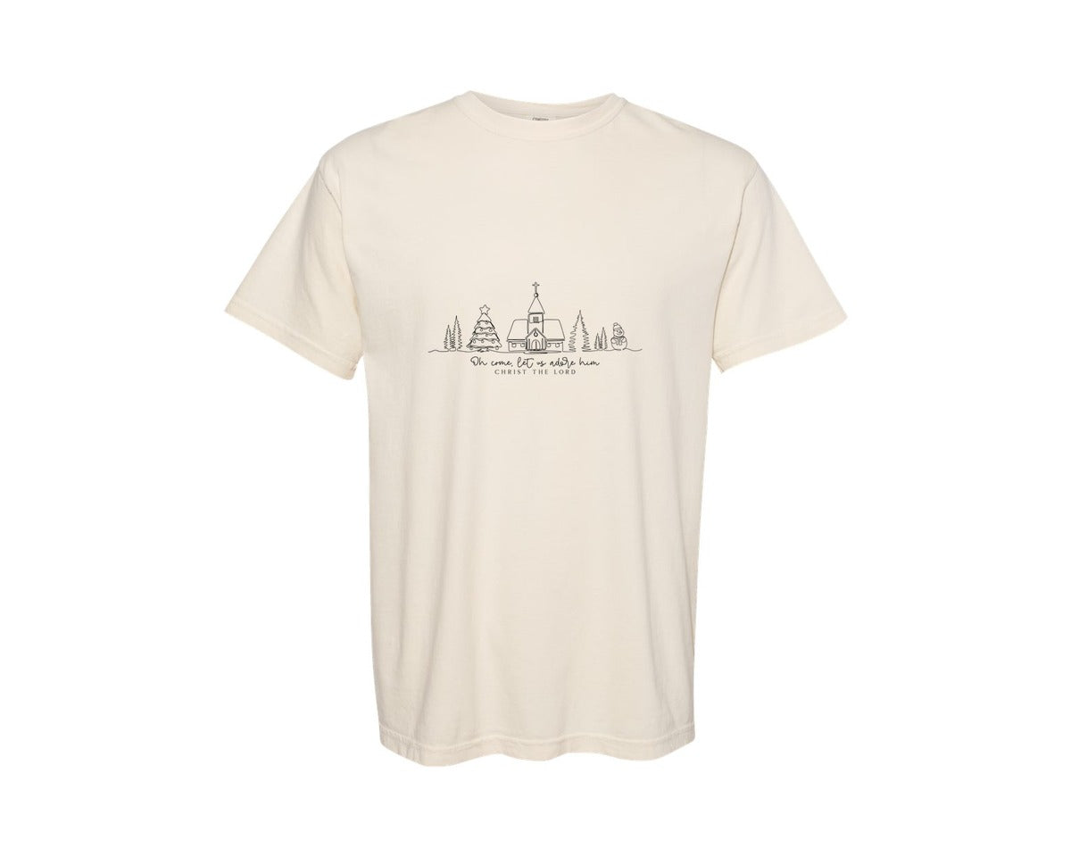 brand:Comfort Colors|color:Ivory|Oh Come Let Us Adore Him Christmas 2 Graphic T-Shirt