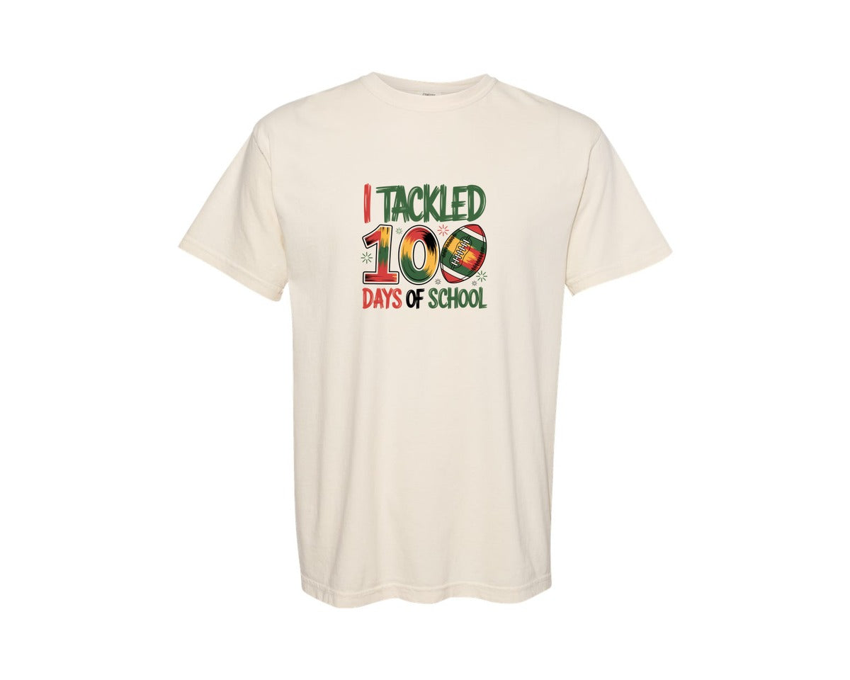 brand:Comfort Colors|color:Ivory|I Tackled 100 Days Of School Retro Graphic T-Shirt