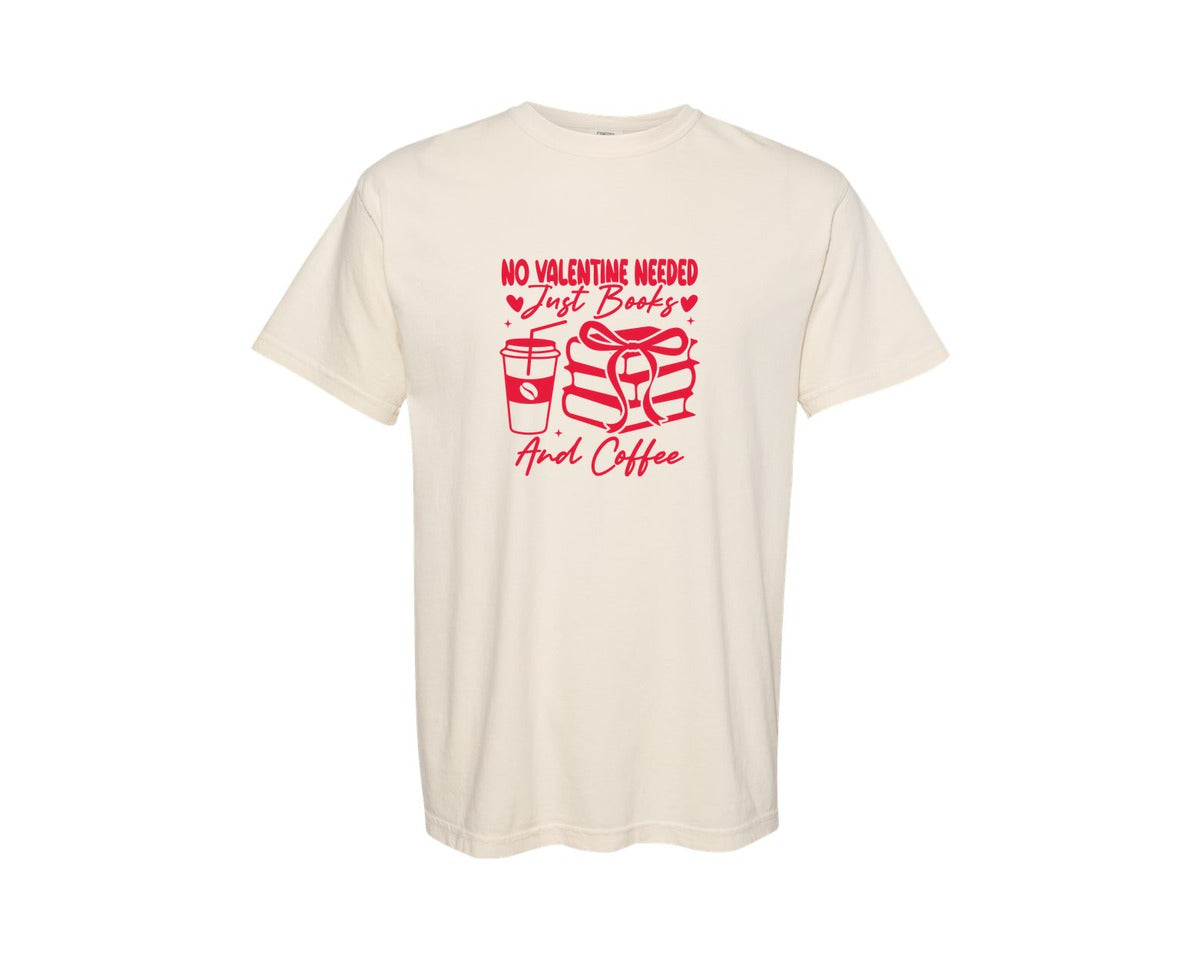 brand:Comfort Colors|color:Ivory|Single Valentines Day Books Coffee 2 Graphic T-Shirt