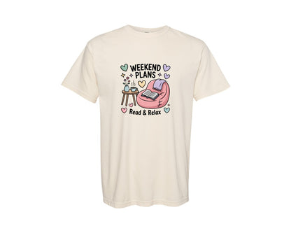 brand:Comfort Colors|color:Ivory|Weekend Plans Read And Relax Book Graphic T-Shirt