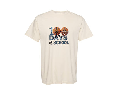 brand:Comfort Colors|color:Ivory|Rhinestone Basketball 100 Days School Graphic T-Shirt