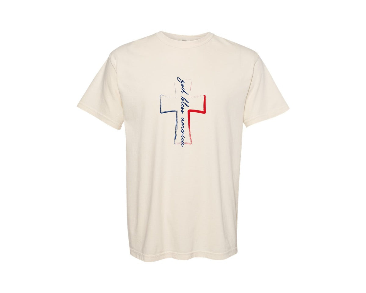 brand:Comfort Colors|color:Ivory|God Bless America 4Th Of July Christian 2 Graphic T-Shirt