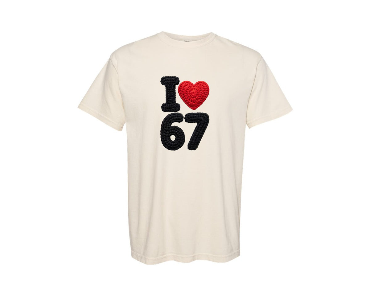 brand:Comfort Colors|color:Ivory|Faux Crochet I Love Six Seven Graphic T-Shirt