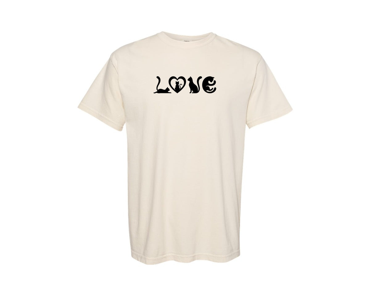 brand:Comfort Colors|color:Ivory|Black Cat Shapes Forming Love Graphic Graphic T-Shirt