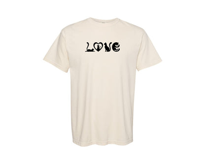 brand:Comfort Colors|color:Ivory|Black Cat Shapes Forming Love Graphic Graphic T-Shirt