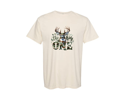 brand:Comfort Colors|color:Ivory|Camo Deer The Big One Birthday Boy Graphic T-Shirt