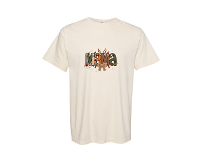 brand:Comfort Colors|color:Ivory|Faux Yarn Hunting Mama Camo T Shirt Graphic T-Shirt