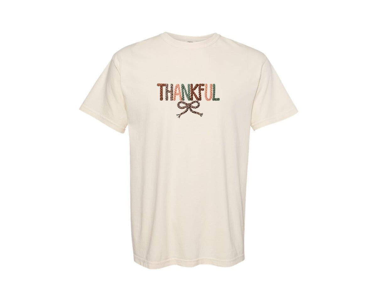brand:Comfort Colors|color:Ivory|Thanksgiving Leopard Coquette Thankful Graphic T-Shirt
