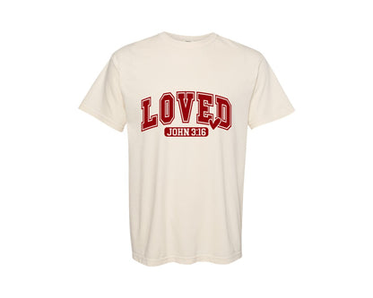 brand:Comfort Colors|color:Ivory|Loved Christian Valentines Graphic T-Shirt