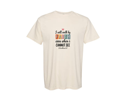 brand:Comfort Colors|color:Ivory|Boho Christian Walk By Faith Graphic T-Shirt