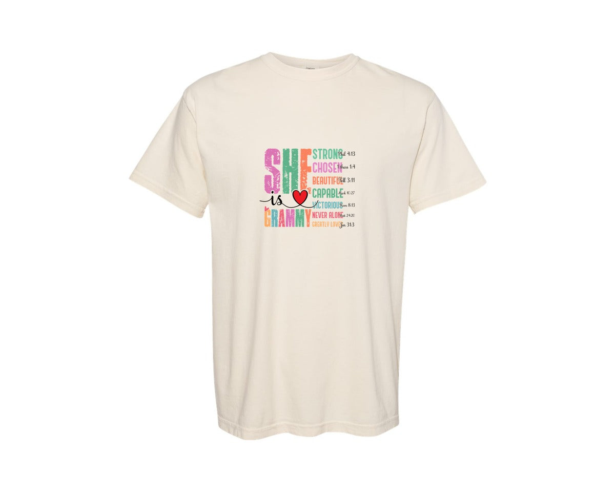 brand:Comfort Colors|color:Ivory|She Is Grammy Mother Day Graphic T-Shirt