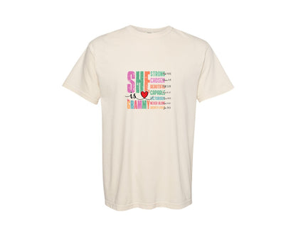 brand:Comfort Colors|color:Ivory|She Is Grammy Mother Day Graphic T-Shirt