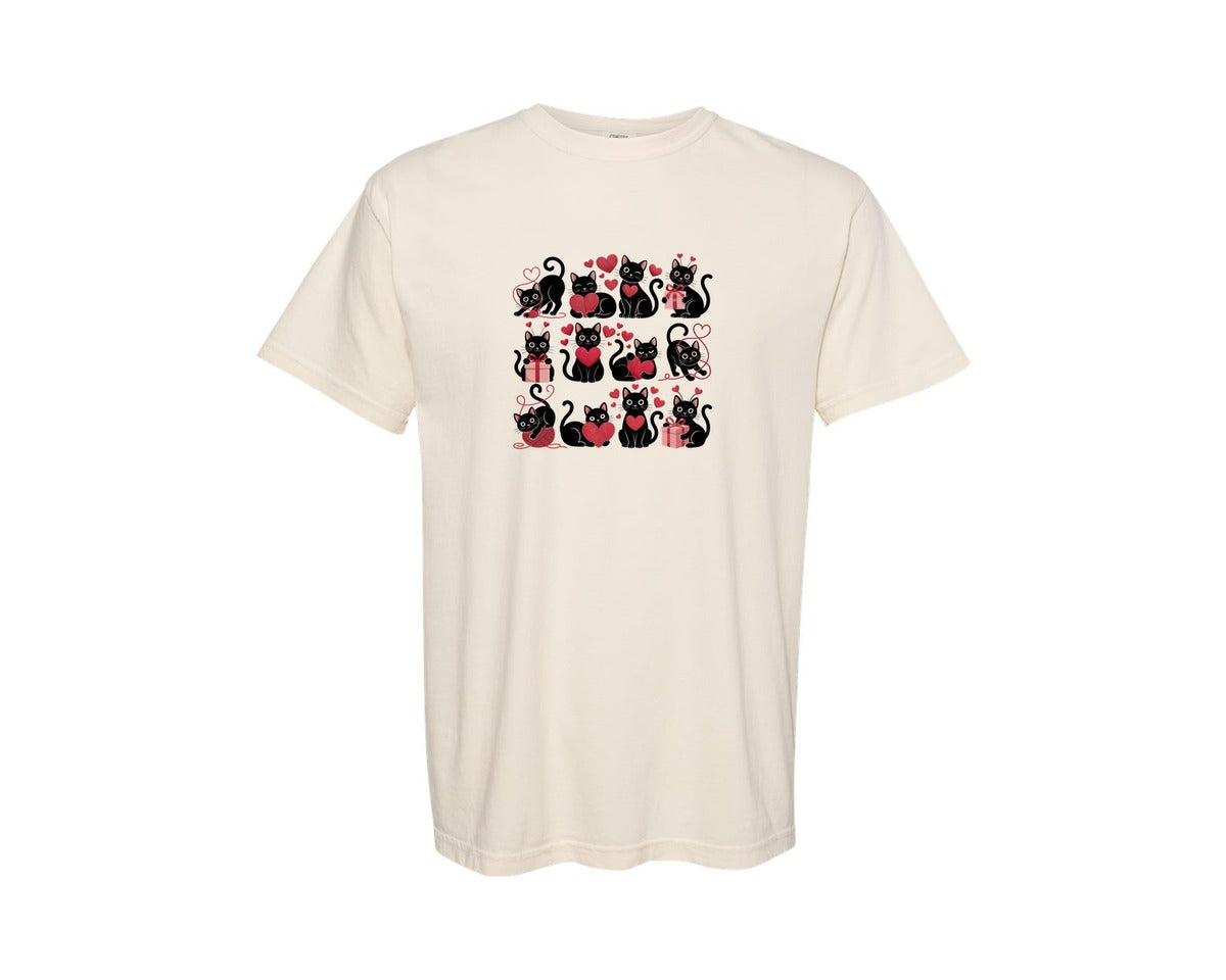 brand:Comfort Colors|color:Ivory|Cute Cat Meow Valentines Day Graphic T-Shirt