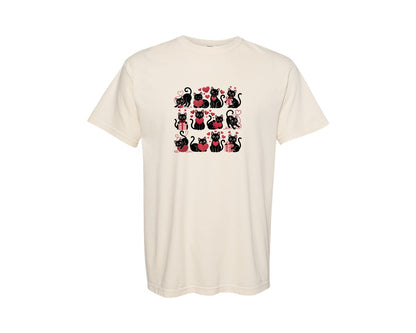 brand:Comfort Colors|color:Ivory|Cute Cat Meow Valentines Day Graphic T-Shirt