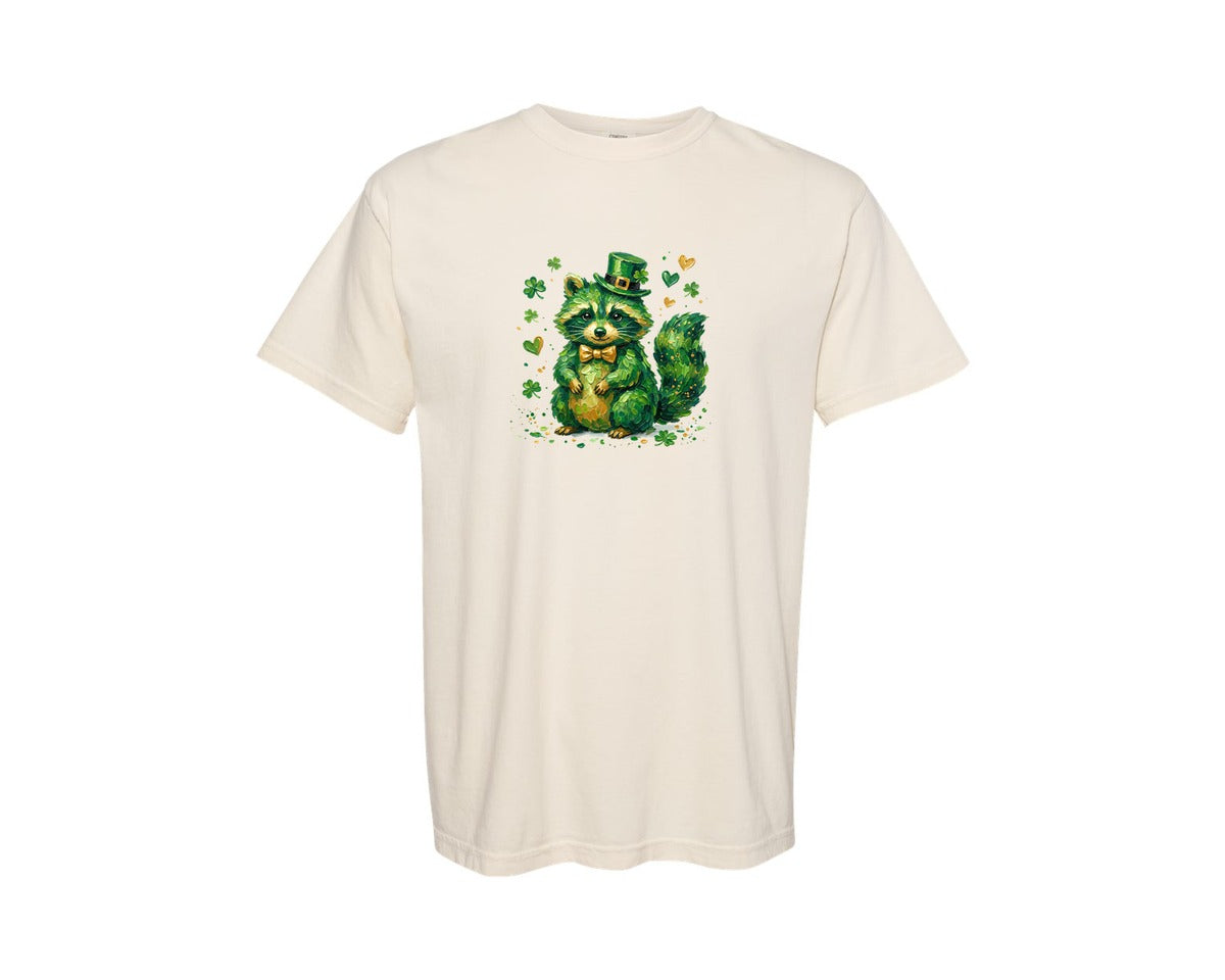 brand:Comfort Colors|color:Ivory|St Patricks Day Painted Raccoon Graphic T-Shirt