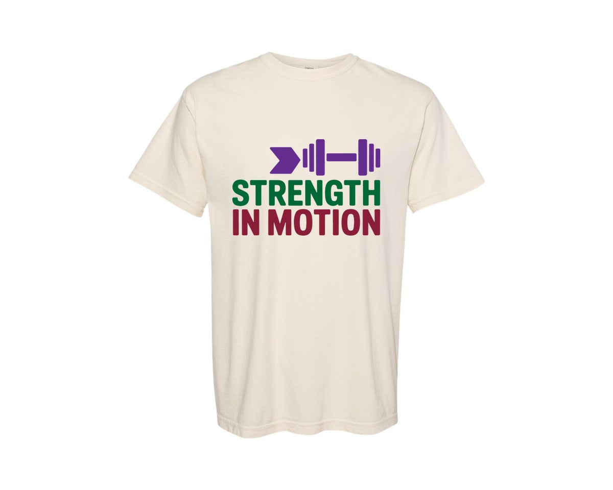 brand:Comfort Colors|color:Ivory|Strength In Motion Gym Graphic T-Shirt